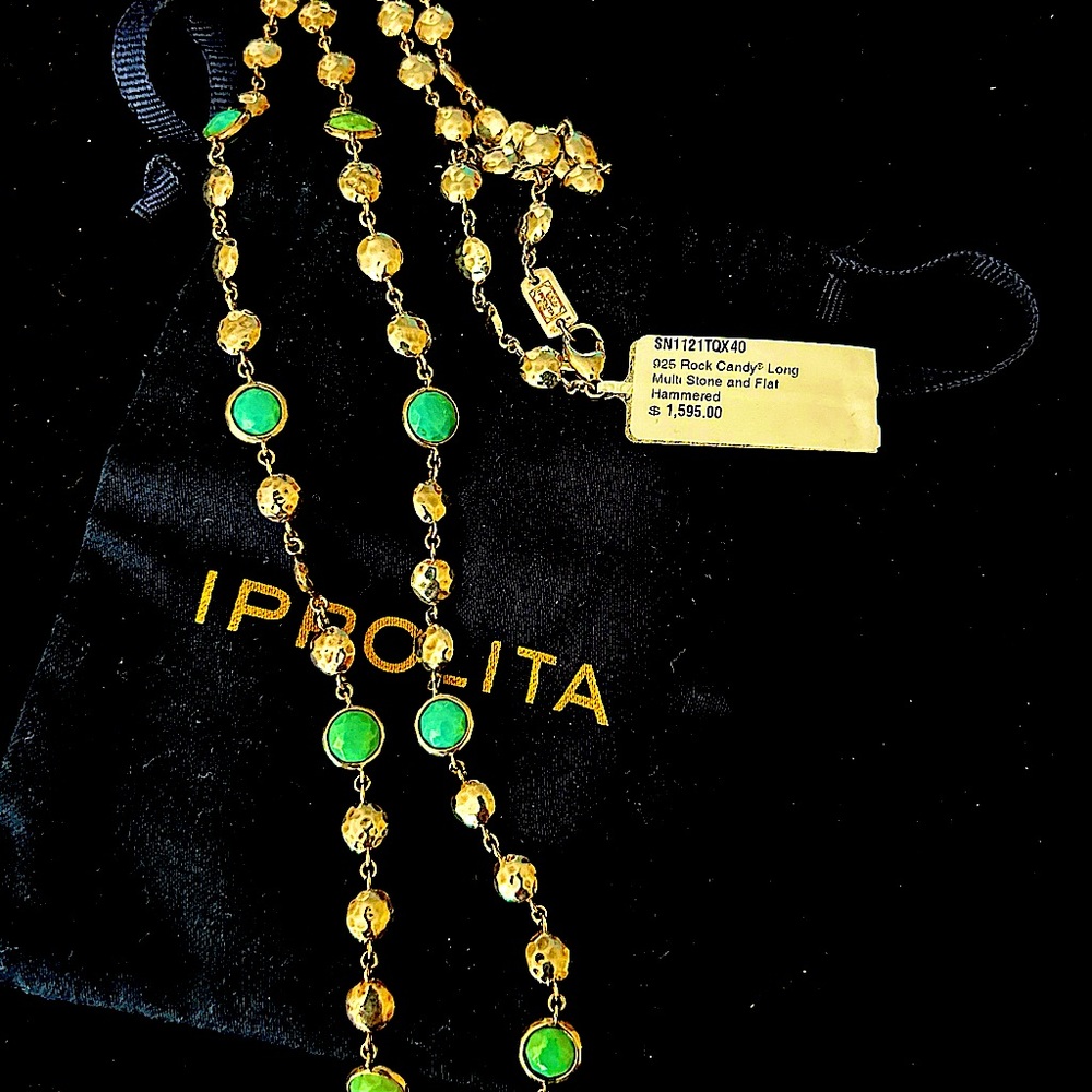 Ippolita 925 Rock Candy Long Multi Stone & Flat Hammered Necklace in Turquoise